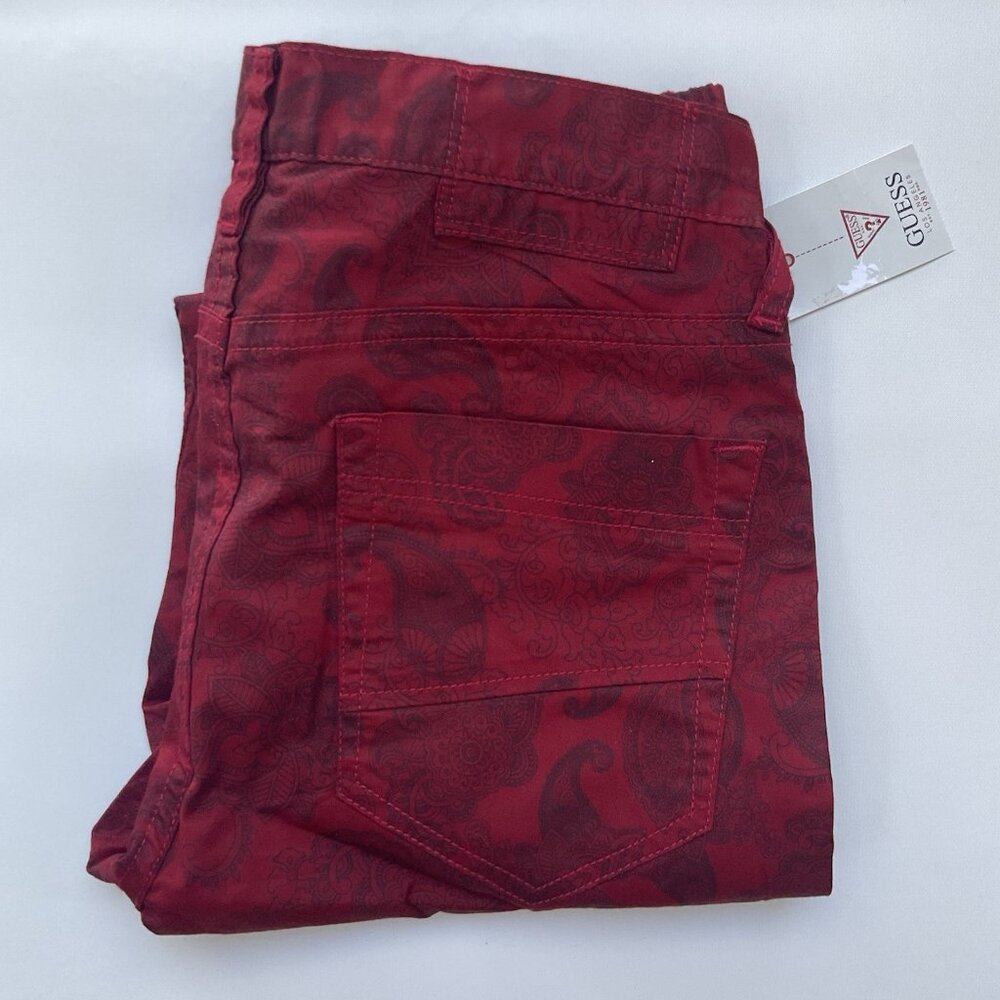 G By Guess Men’s Slim Jogger Twill Pants Red Paisley Print Size 28